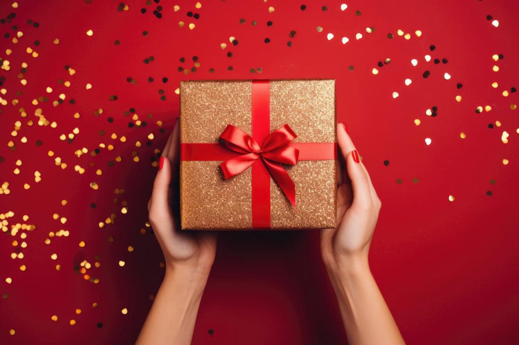 a wrapped gift in a red background